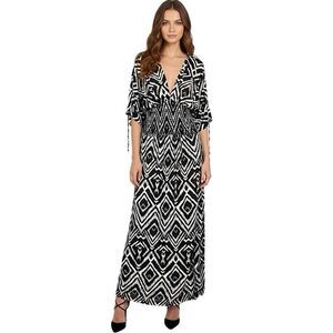 T-Bags Los Angeles Womens Dress Maxi V Neck Smocked Waist Kimono Lagenlook Boho